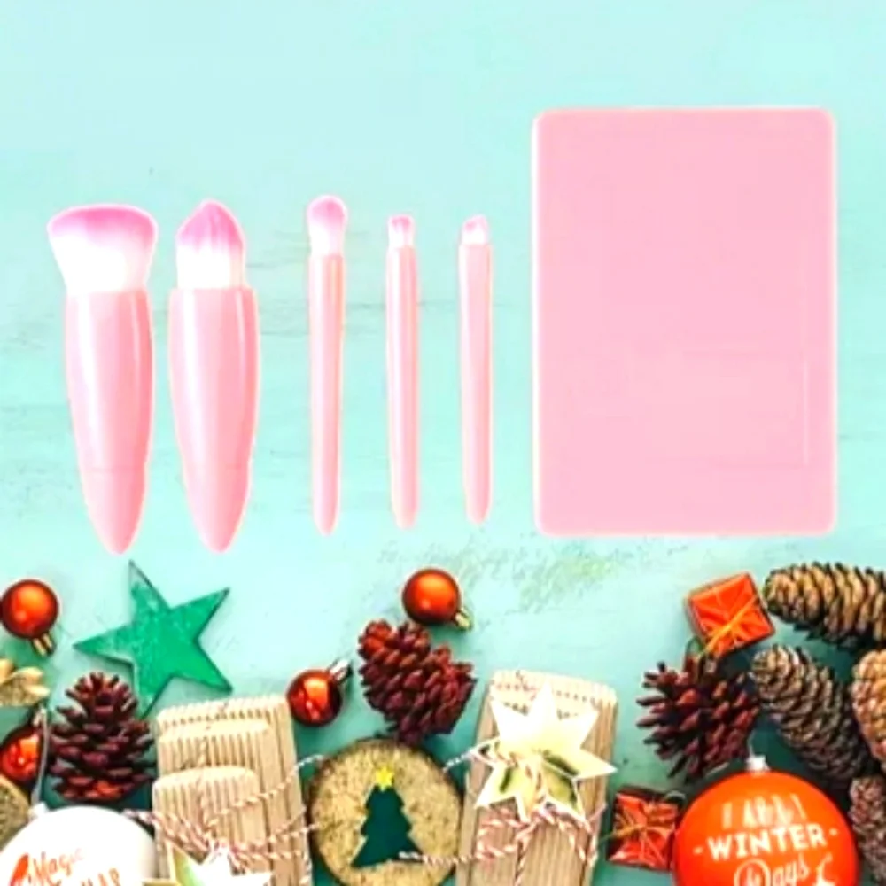 5 Pc Mini Travel Makeup Brush & Mirror Set - New